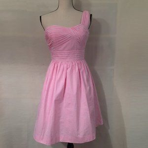 NWT Lilly Pulitzer Addison pink white seersucker one shoulder striped dress